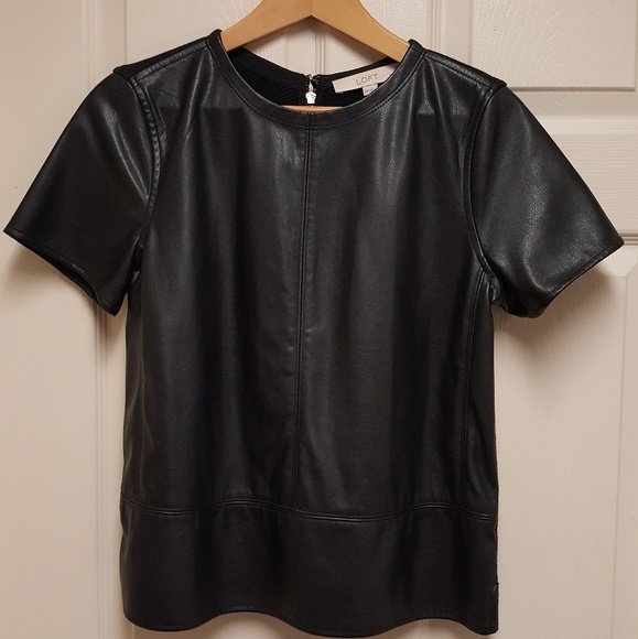 LOFT Tops - LOFT Petites Black  Faux Leather Front Top